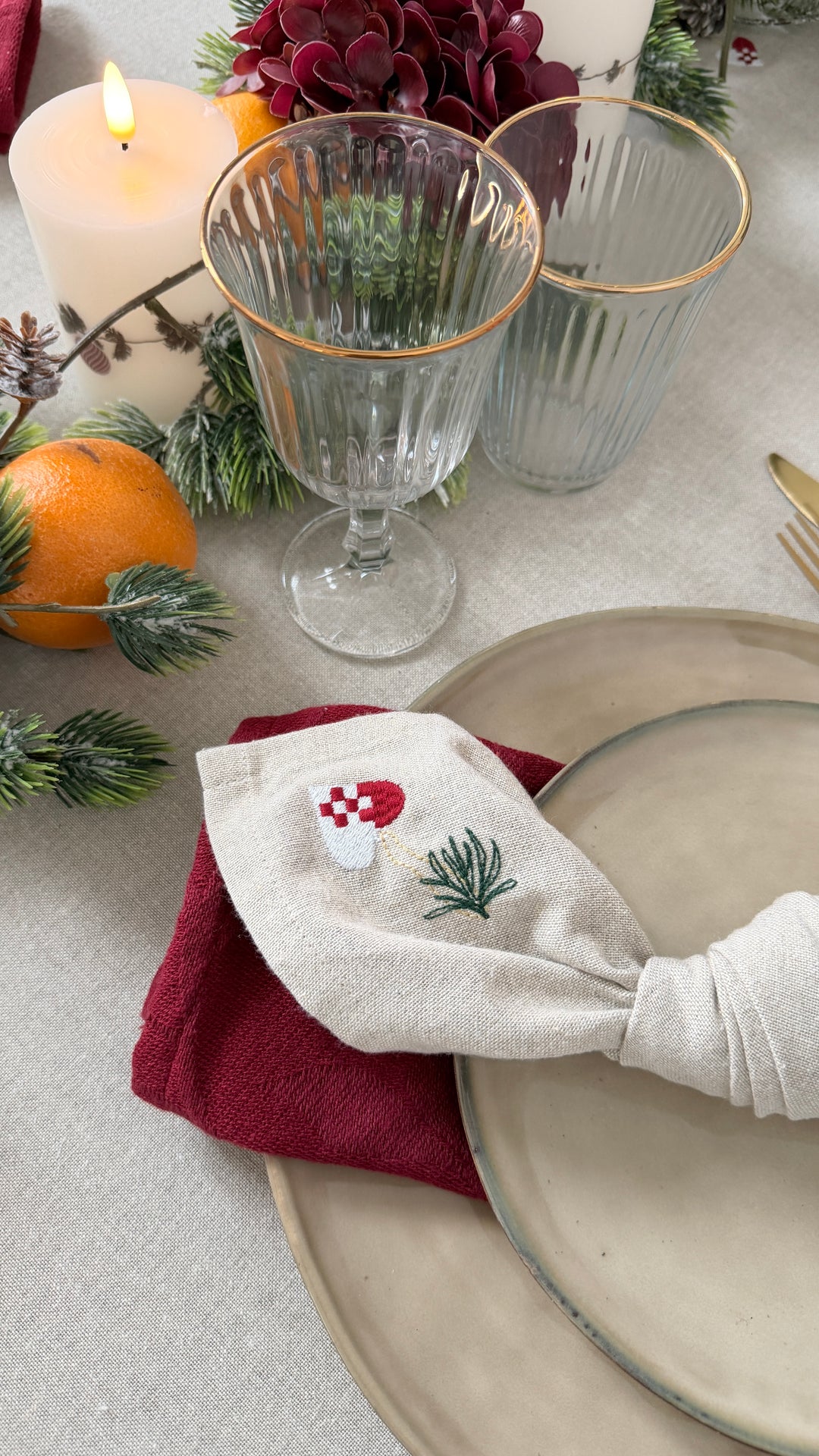 Julemundserviet m Hjerte Broderi (40x40cm)