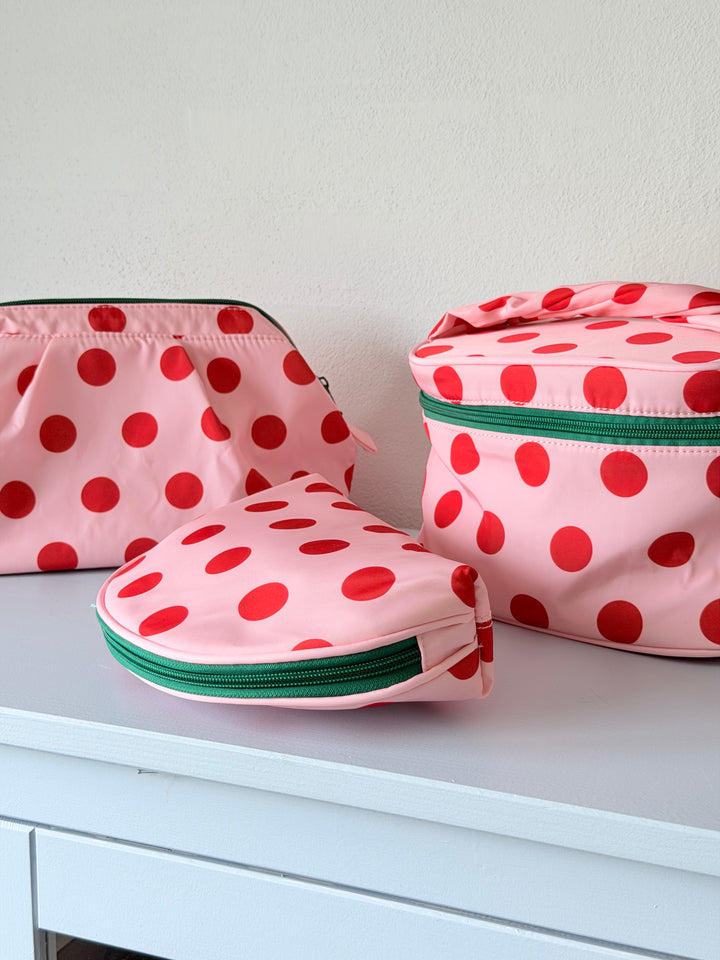 Toilettaske m. Prikker 21x14x14cm Pink