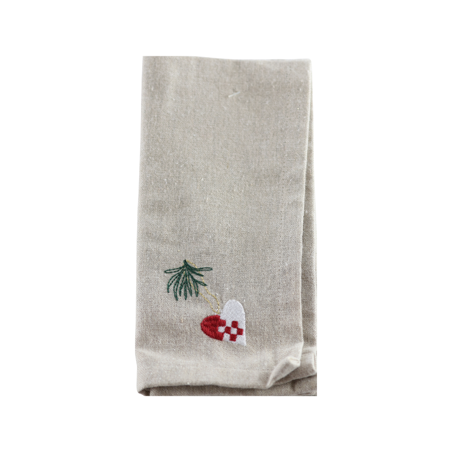 Julemundserviet m Hjerte Broderi (40x40cm)