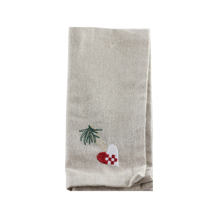 Julemundserviet m Hjerte Broderi (40x40cm)