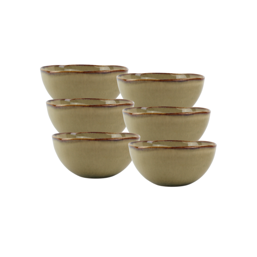 6 stk. Keramik Skåle i Beige (Ø14cm)