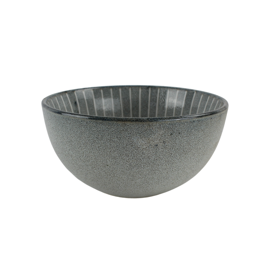 6 stk. Keramik Skåle i Grå m. Striber (Ø14cm)