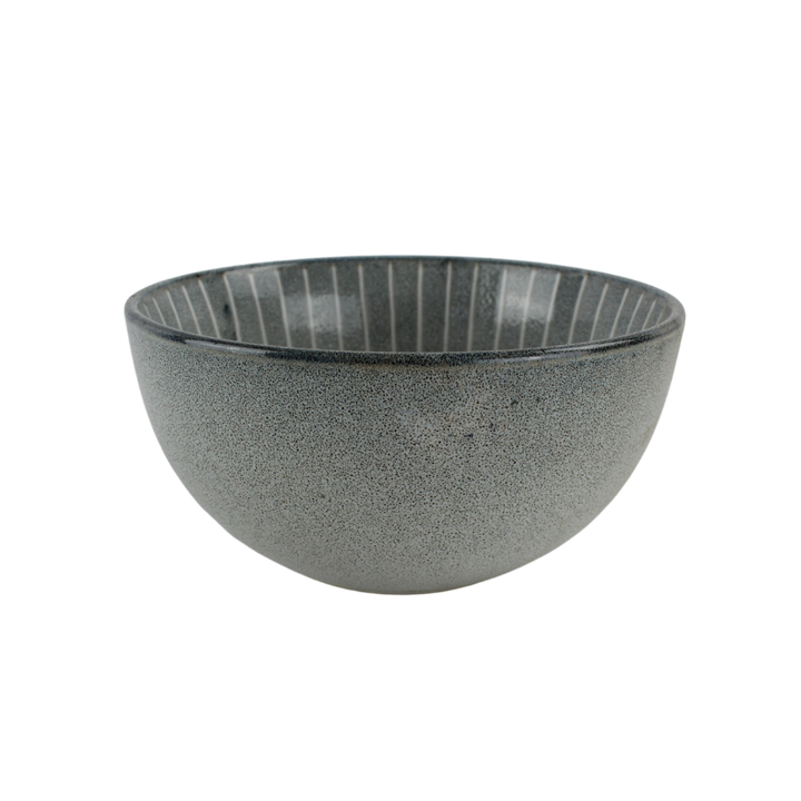 6 stk. Keramik Skåle i Grå m. Striber (Ø14cm)