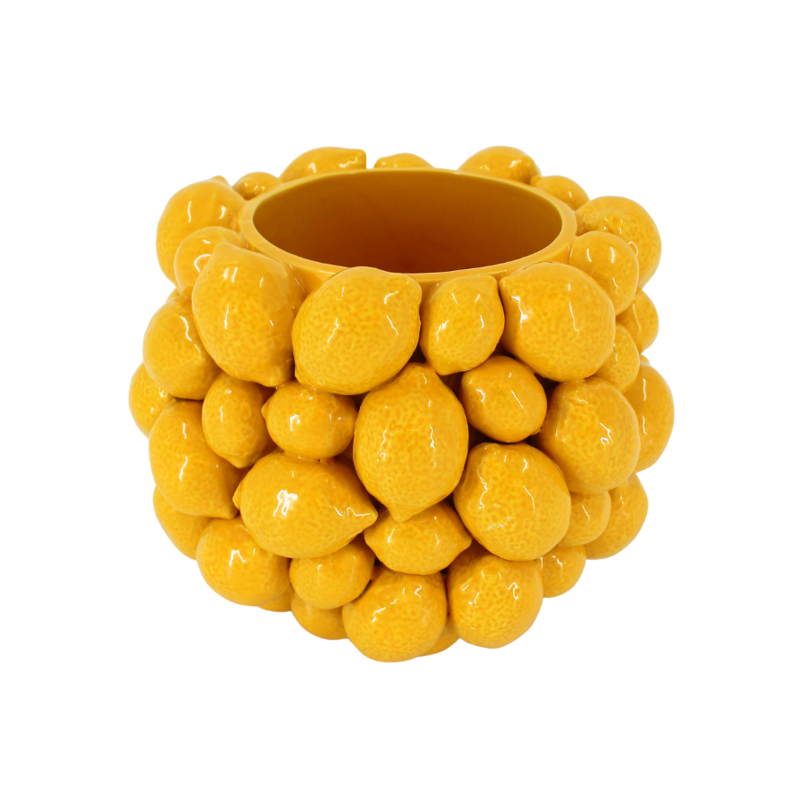 Keramik Vase m. Citroner i Gul (Ø18x15cm)