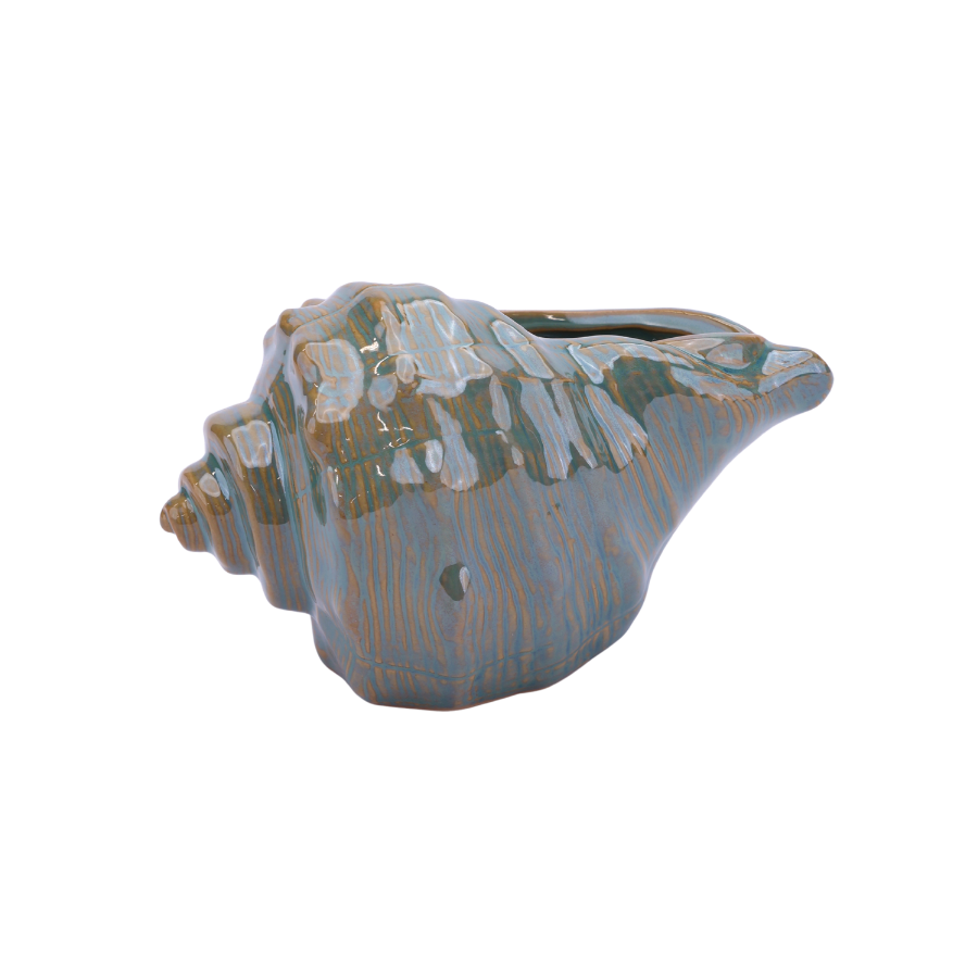 Konkylieformet keramikpotte 14x10,7x9,4 cm Grøn