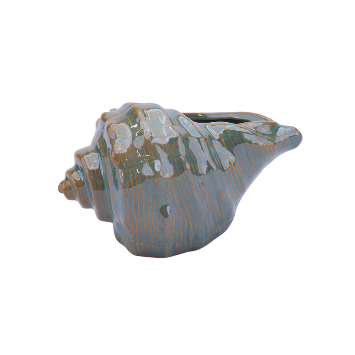Konkylieformet keramikpotte 14x10,7x9,4 cm Grøn