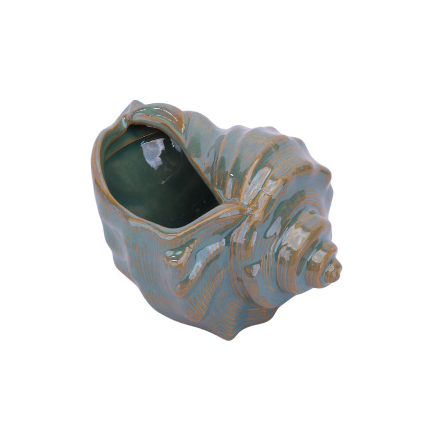 Konkylieformet keramikpotte 14x10,7x9,4 cm Grøn