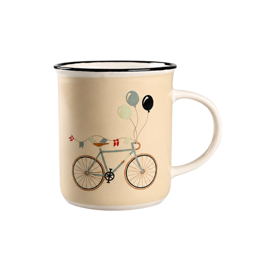 Krus m Hank 9,5xØ8,5cm Creme m Blå Cykel
