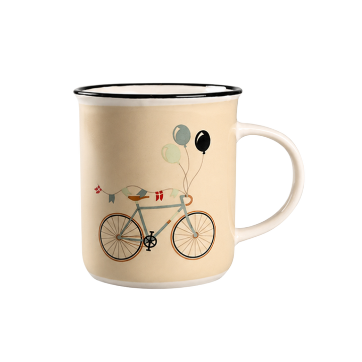 Krus m Hank 9,5xØ8,5cm Creme m Blå Cykel