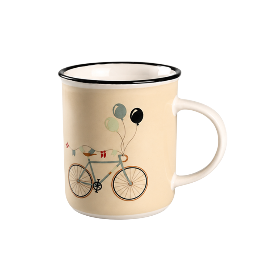 Krus m Hank 9,5xØ8,5cm Creme m Blå Cykel