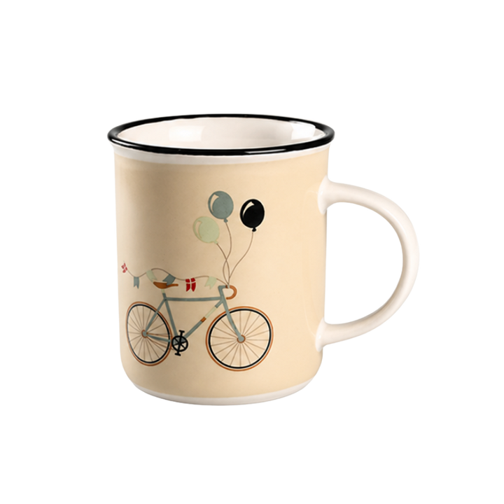 Krus m Hank 9,5xØ8,5cm Creme m Blå Cykel