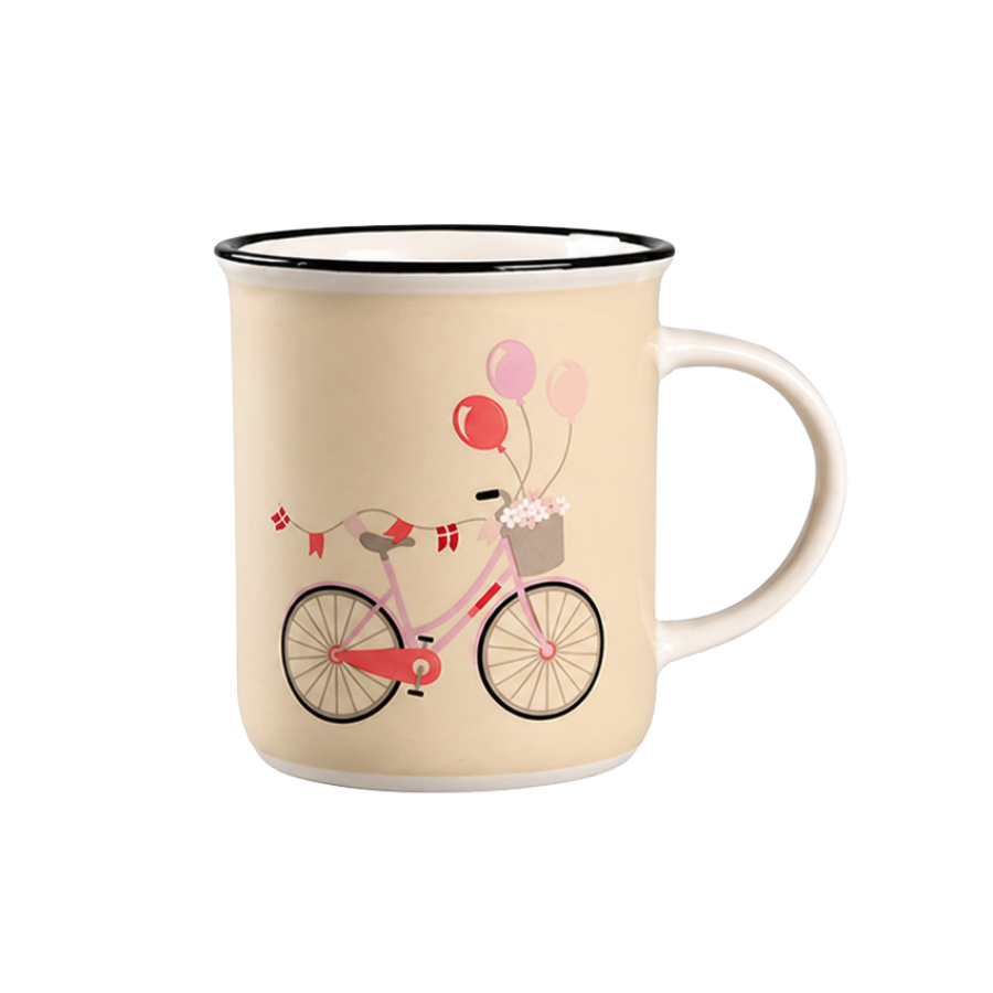 Krus m Hank 9,5xØ8,5cm Creme m Rosa Cykel