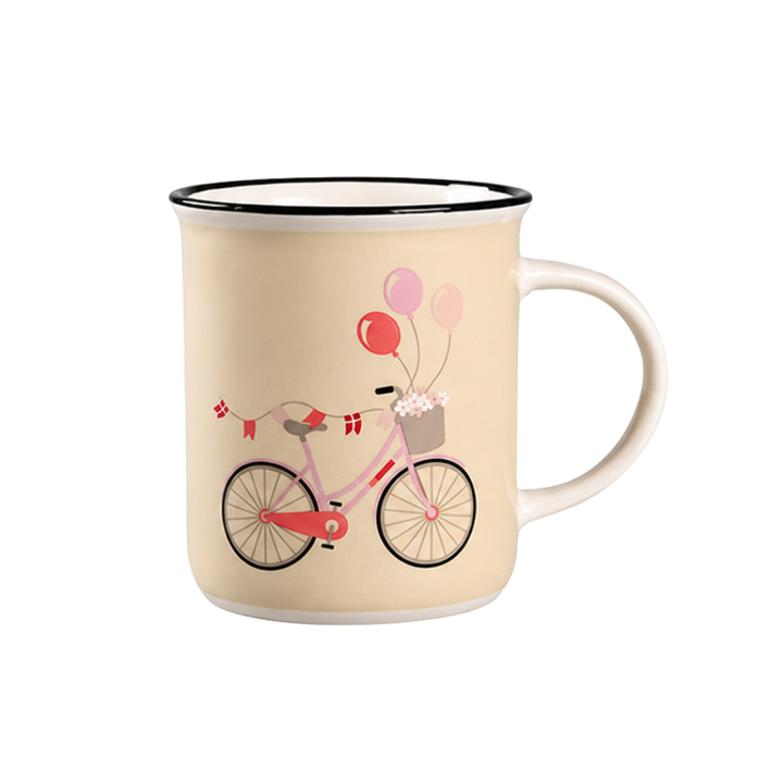 Krus m Hank 9,5xØ8,5cm Creme m Rosa Cykel