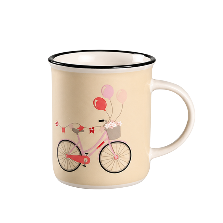 Krus m Hank 9,5xØ8,5cm Creme m Rosa Cykel