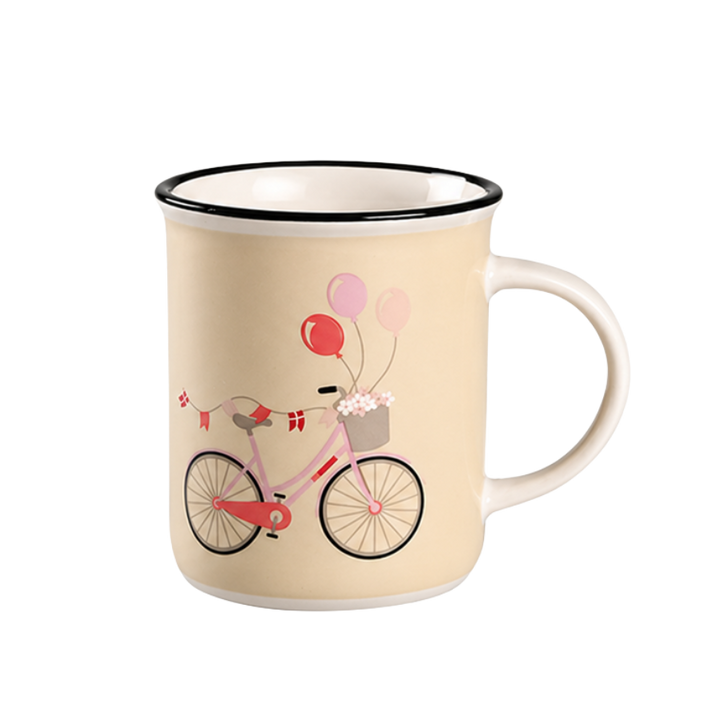Krus m Hank 9,5xØ8,5cm Creme m Rosa Cykel