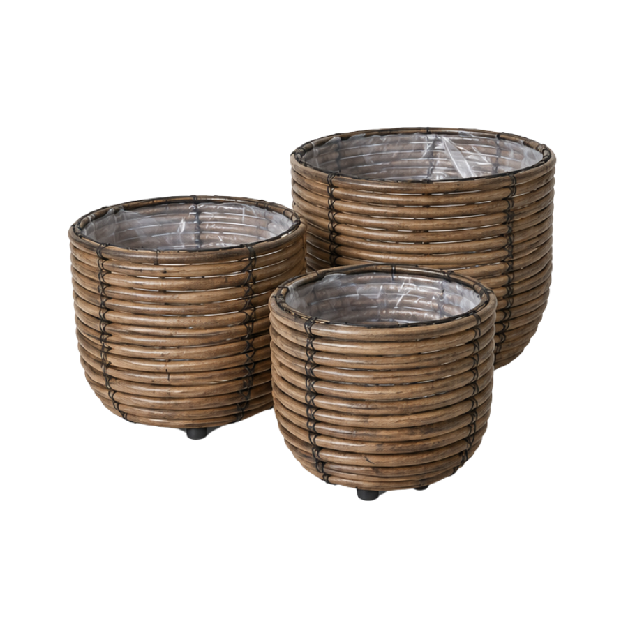 Kurve Sæt af 3 Rattan 25x20/20x17/17x14cm Brun