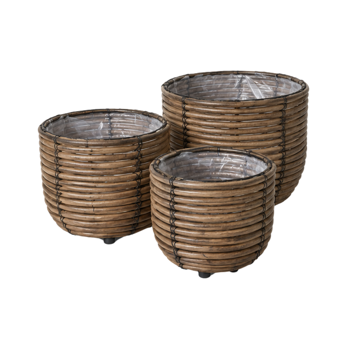 Kurve Sæt af 3 Rattan 25x20/20x17/17x14cm Brun