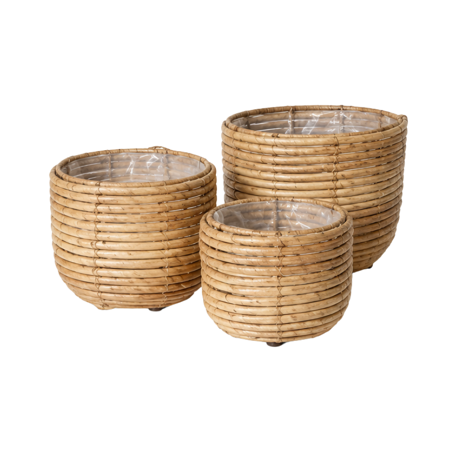 Kurve Sæt af 3 Rattan 25x20/20x17/17x14cm Natur