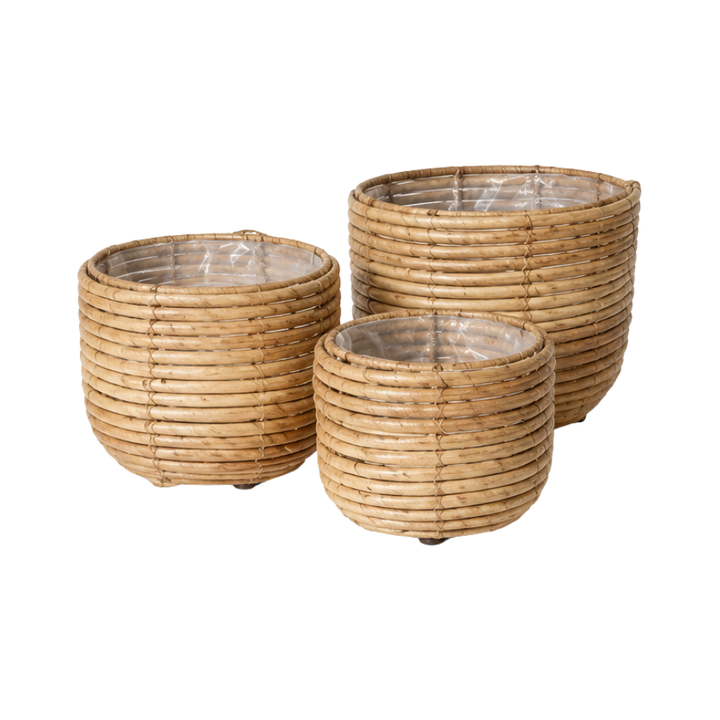 Kurve Sæt af 3 Rattan 25x20/20x17/17x14cm Natur