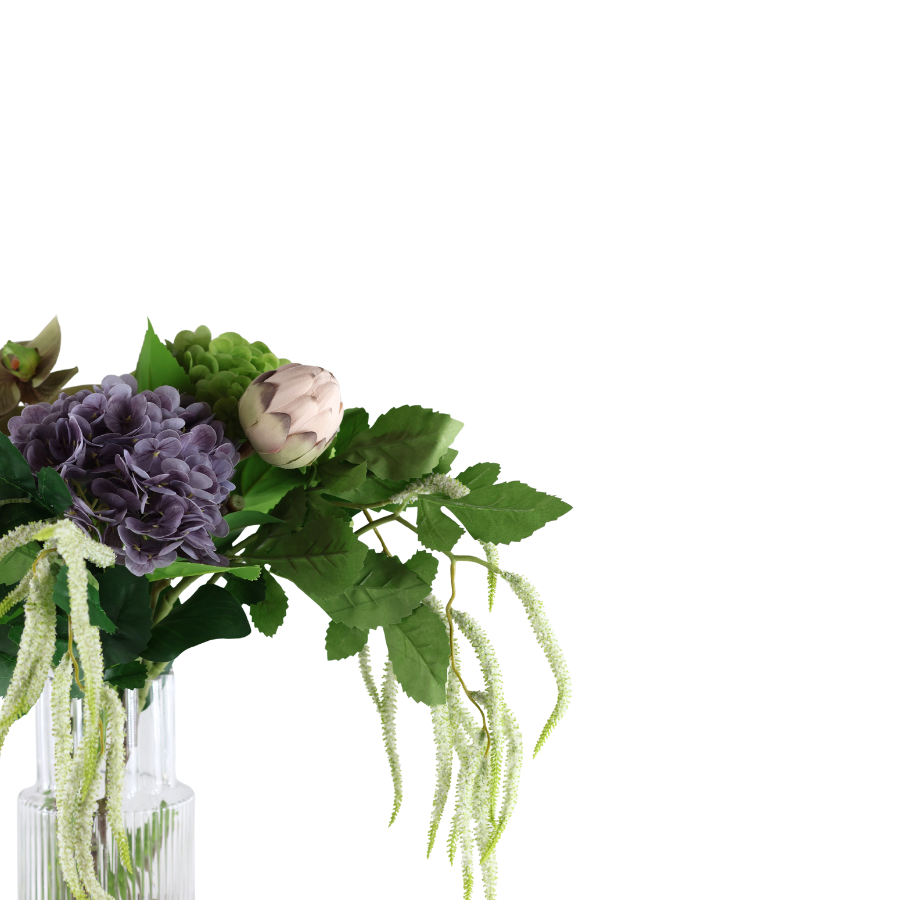 Evighedsbuket Lilla Natur m. Protea og Hortensia