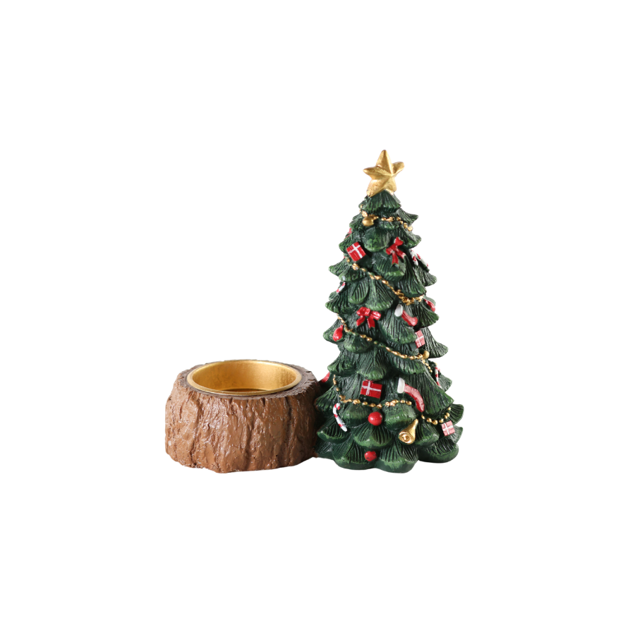 Lysholder Juletræ m. Pynt Polyresin Grøn (15cm)
