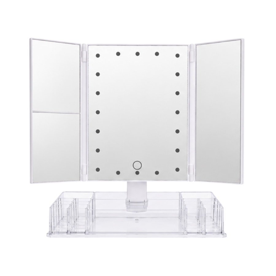 Makeupspejl m. LED og Opbevaring