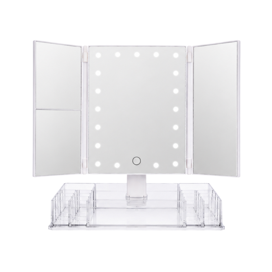 Makeupspejl m. LED og Opbevaring