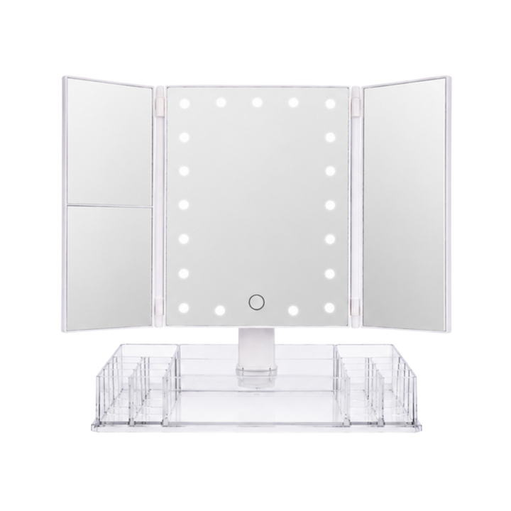 Makeupspejl m. LED og Opbevaring