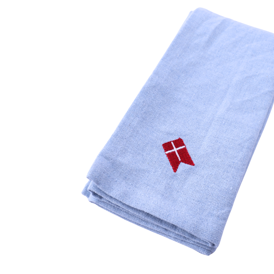 Stofserviet m. Broderet Dansk flag( 40x40cm) Blå