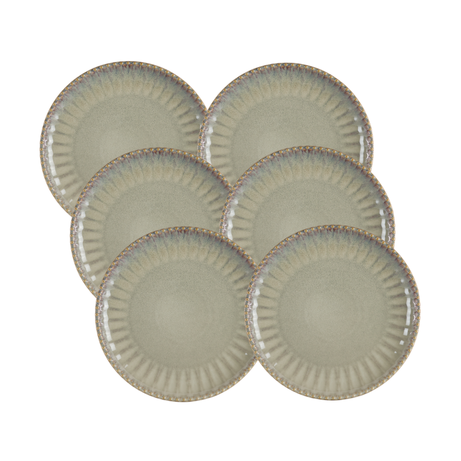 6 stk. Keramik Middagstallerkener FALLON i Reaktiv Beige (Ø27cm)