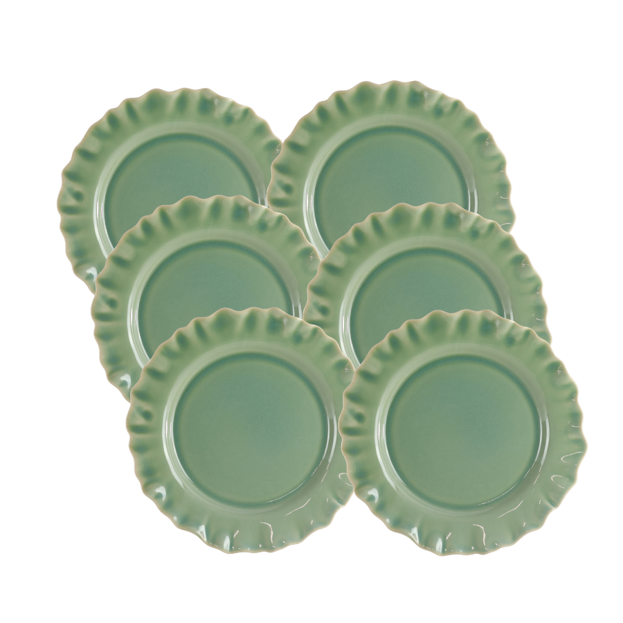 6 stk. Keramik Middagstallerkener BENTO i Grøn (Ø27x2,2cm)