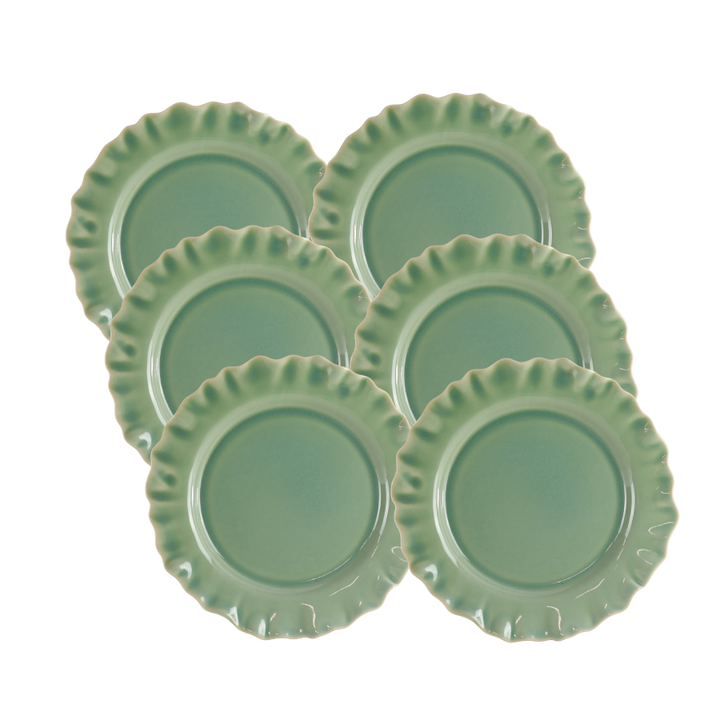 6 stk. Keramik Frokosttallerkener BENTO i Grøn (Ø22x2,2 cm)