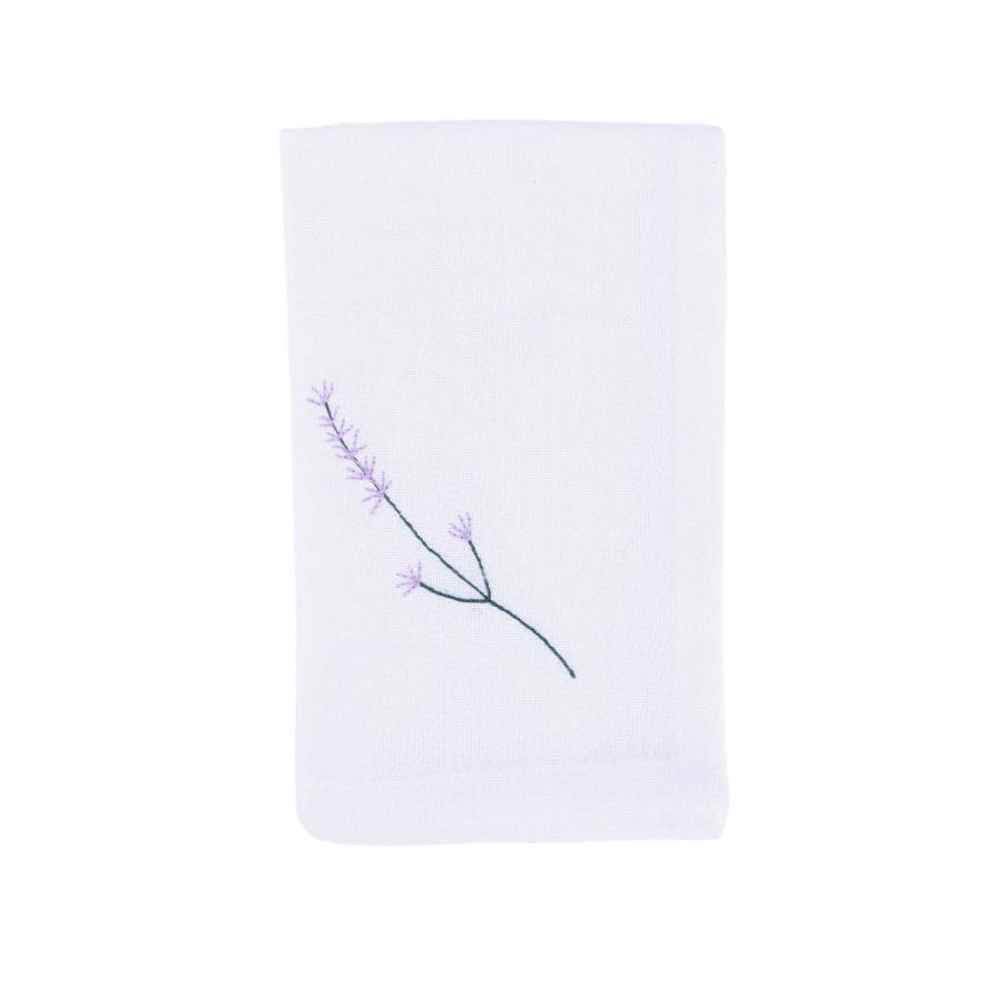 Stofserviet m. Broderet Lavendel( 40x40cm) Hvid