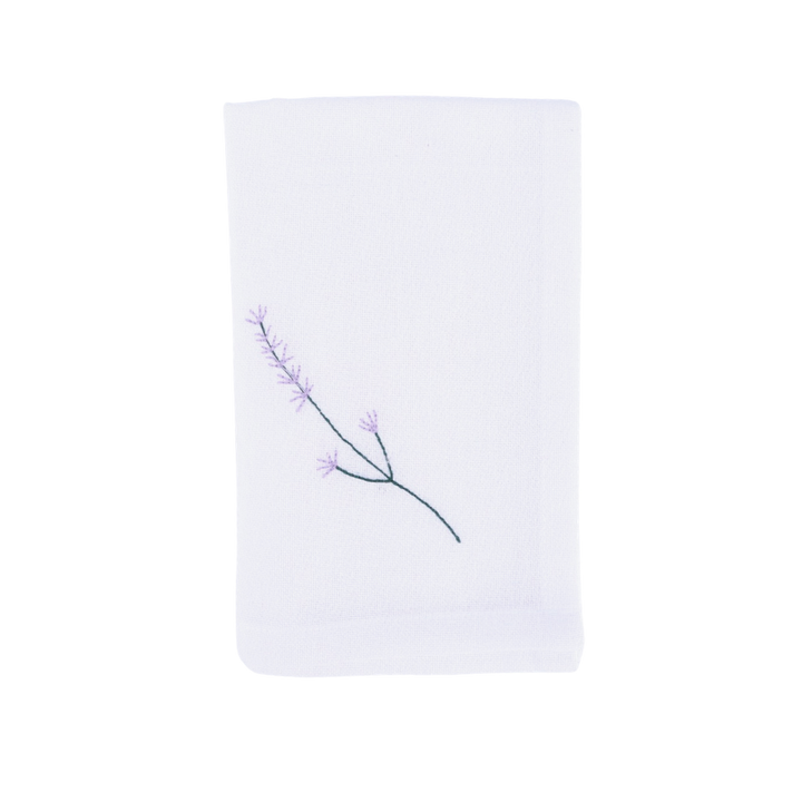 Stofserviet m. Broderet Lavendel( 40x40cm) Hvid