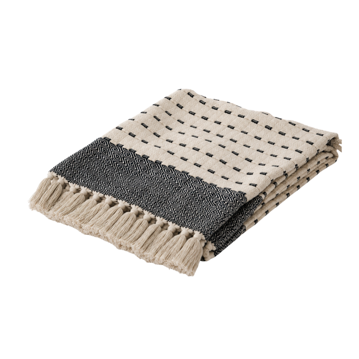 Plaid Bomuld Natur/Navy 130x170cm