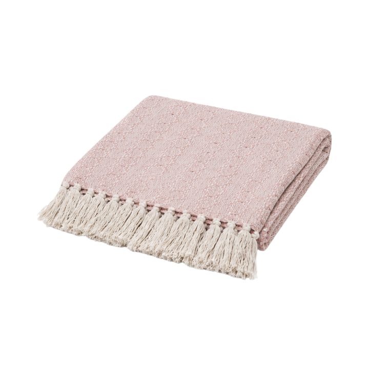 Plaid m. Frynser Pink/Hvid 125x150cm