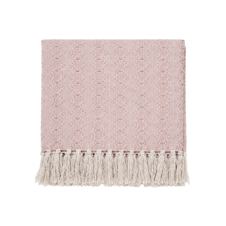 Plaid m. Frynser Pink/Hvid 125x150cm