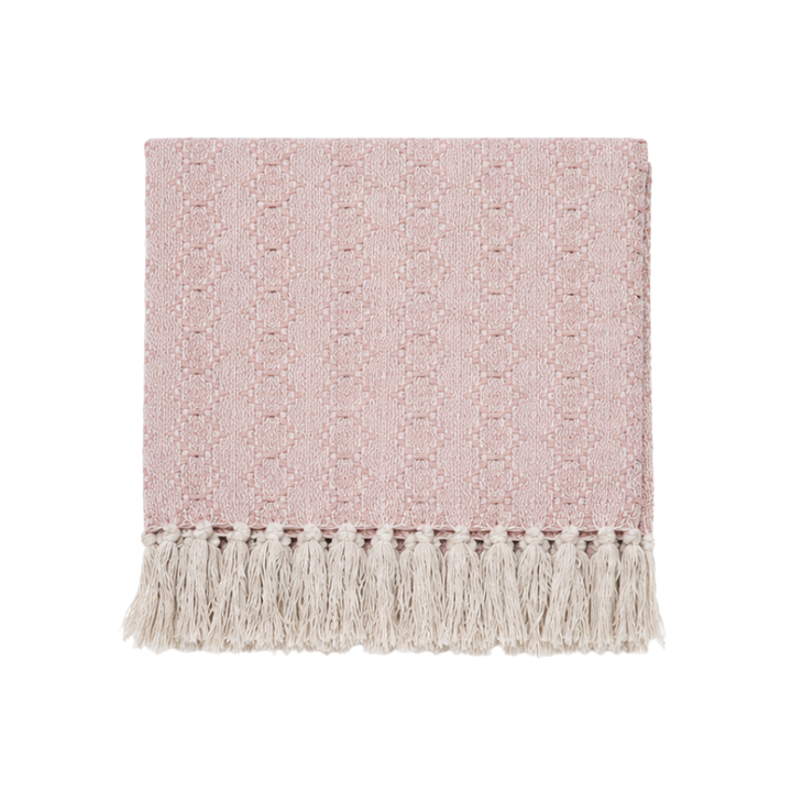 Plaid m. Frynser Pink/Hvid 125x150cm