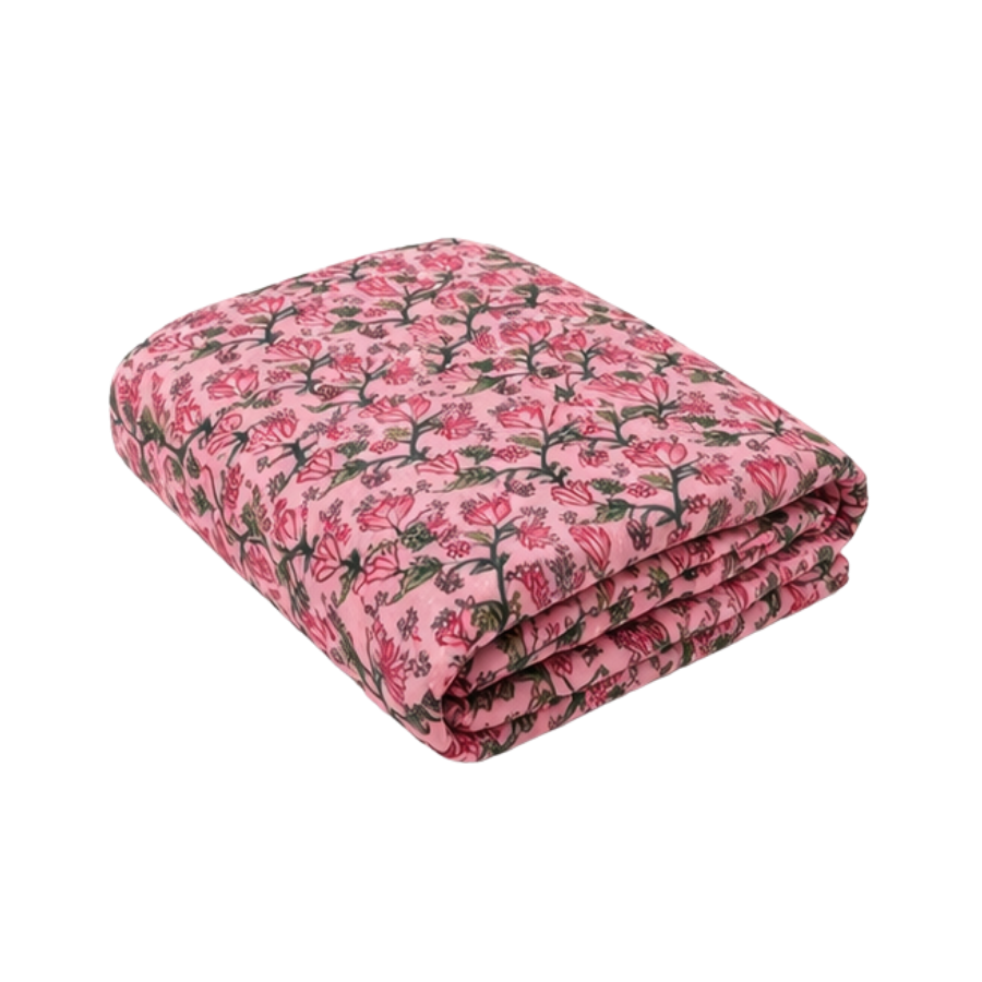 Quilt (130x180 cm) Lyserøde m Blomster