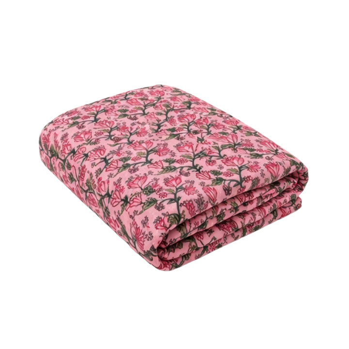 Quilt (130x180 cm) Lyserøde m Blomster
