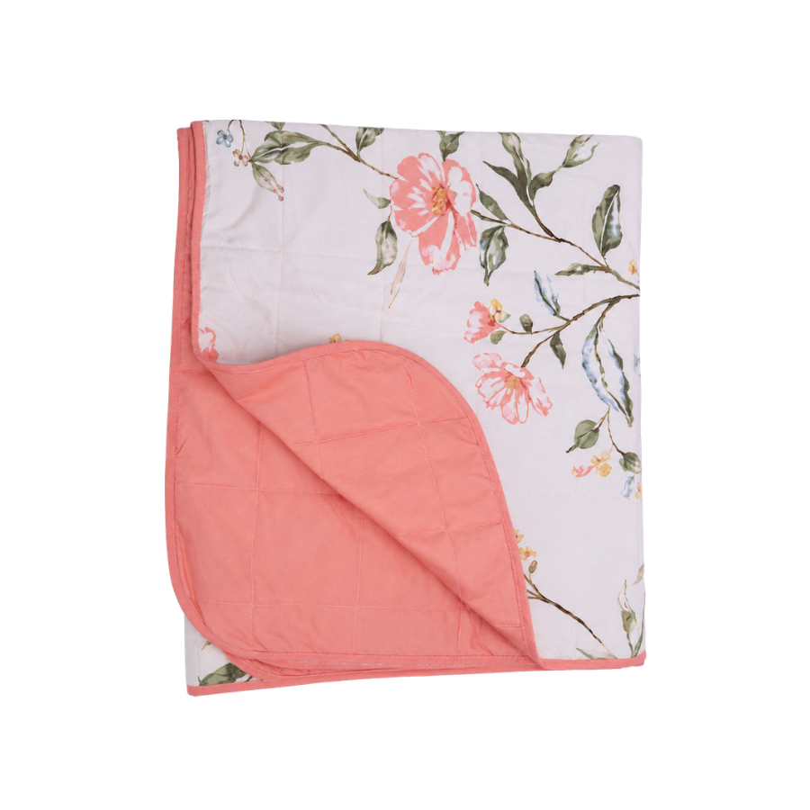 Quilt m. Blomsterprint Rosa 130x180cm