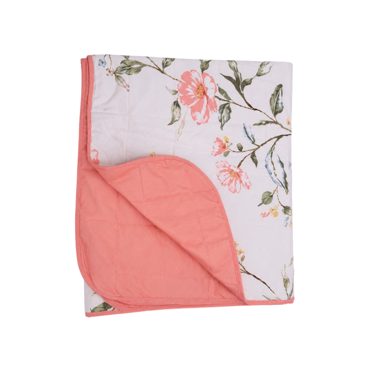 Quilt m. Blomsterprint Rosa 130x180cm