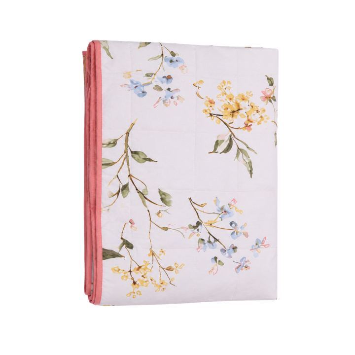 Quilt m. Blomsterprint Rosa 130x180cm