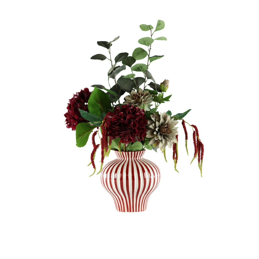 Evighedsbuket Rød Harmoni m. Hortensia og Dahlia