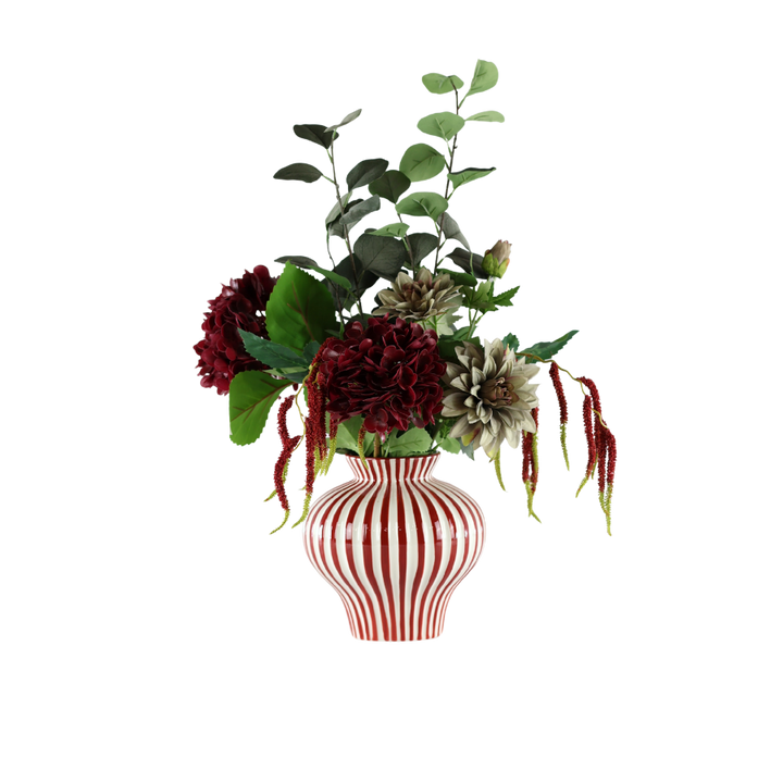 Evighedsbuket Rød Harmoni m. Hortensia og Dahlia