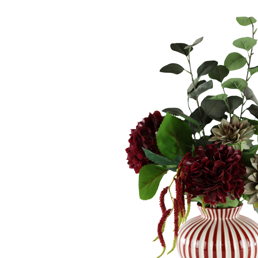 Evighedsbuket Rød Harmoni m. Hortensia og Dahlia