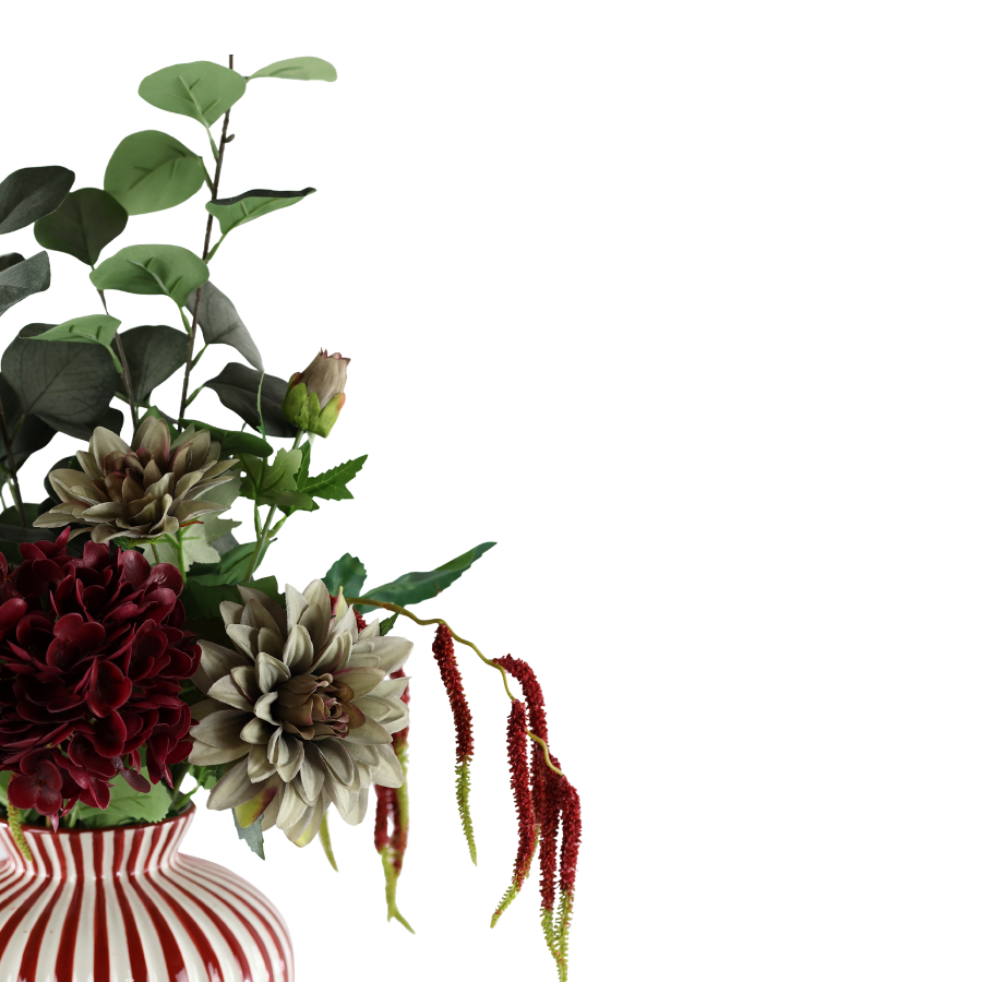 Evighedsbuket Rød Harmoni m. Hortensia og Dahlia