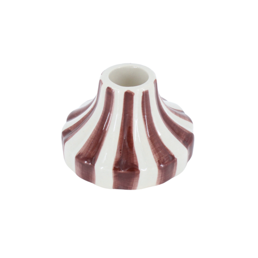 Rund Lysestage CAIN i Beige m. Burgundy (Ø8,5x5,5cm)
