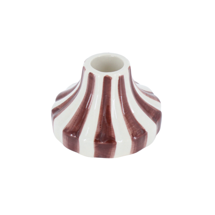 Rund Lysestage CAIN i Beige m. Burgundy (Ø8,5x5,5cm)