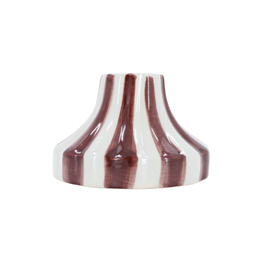Rund Lysestage CAIN i Beige m. Burgundy (Ø8,5x5,5cm)